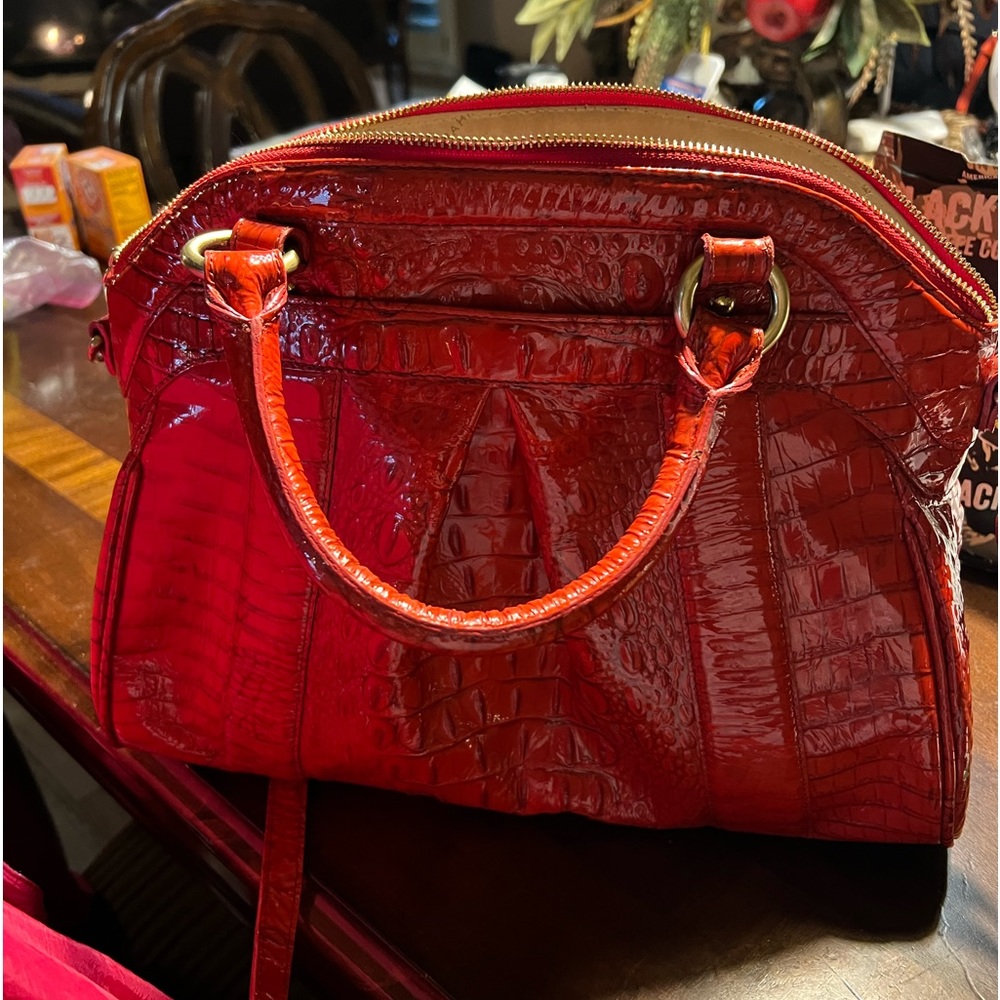Large bright red Brahmin purse in excellent condition